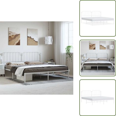 The Living Store Bettgestell mit Kopfteil Metall Weiß 193x203 cm - Metallbettfundament - Doppelbettgestell - Weißes Bettgestell - Boxspringrahmen - Bettrahmen (1/5)