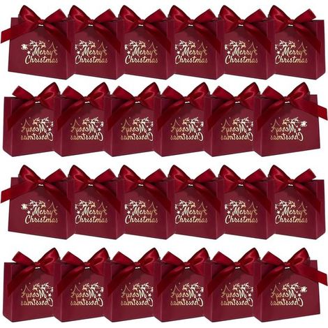 Sacchetti regalo di Natale - Confezione da 24 - Con fiocco in raso - Testo in lamina d'oro - Confezione festiva - Per piccoli regali - Decorazioni natalizie - Allestimenti per feste (1/3)