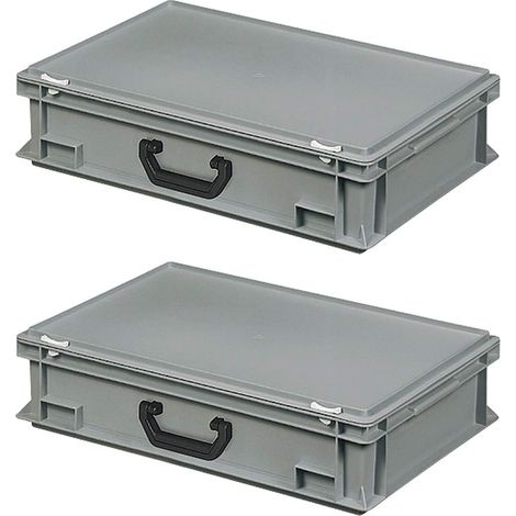 BRB Lot de 2 valises de rangement en polyéthylène HD Gris 600 x 400 x 165 mm 27 l