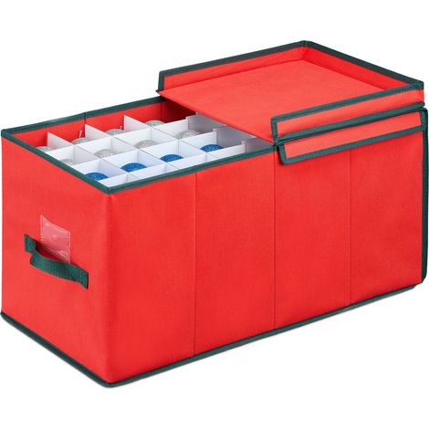 Relaxdays Christmas Bauble Storage Box, 128 Compartments, Viewing Window, HWD: 30 x 30 x 60 cm, Decor Spheres, Red/Green