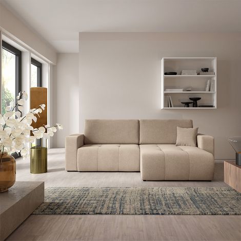 Canapé d'angle réversible convertible 3 places avec coffre Giulia Beige (1/5)