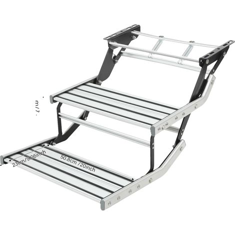 Escalera plegable, alta capacidad de carga, diseño compacto, color plata. (1/2)