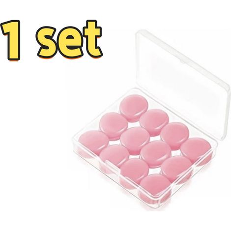 Lot de 12 bouchons d'oreille ronds en silicone pour enfants et adultes avec isolation phonique et réduction du bruit 6,5 x 5 x 1,3 cm couleur rose (1/5)