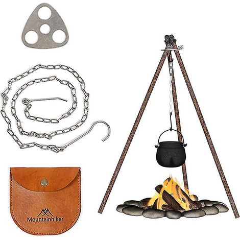 Support de pique-nique de camping en plein air, support pour casserole, 3 trous, pour feu de camp, bois de chauffage, boucle triangulaire (1/4)