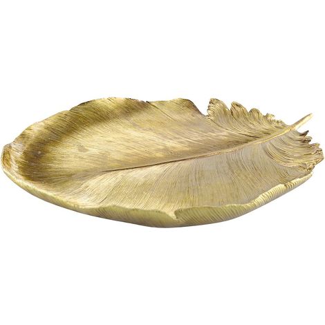 Coupe Décorative et Vide-Poches en Forme de Feuille Polyrésine Dorée 38 x 29,5 x 4 cm - PANGIVO