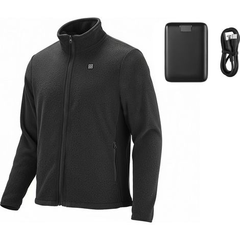 Veste Chauffante Polaire Femme, Sweat Thermique avec Batterie Externe 7,4V 16000mAh Rechargeable, 6 Zones de Chauffage, 3 Niveaux de Température, Chaleur 3h/6h/10h, pour Camping Hiver, Noir (1/5)