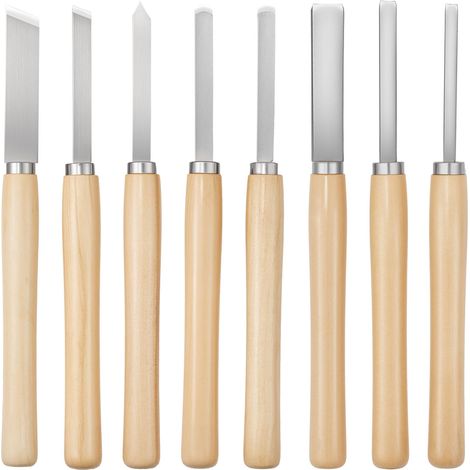 Outils Tournage pour Tour à Bois, 8 PCS, Ciseaux à Bois Lame Acier Carbone, avec 2 Outils Obliques, 1 Pointe de Lance, 1 Outil de Séparation, 1 Bec Rond, 3 Gouges, pour Débutants, Amateurs, Pro (1/5)