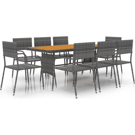 Maison Exclusive - 9-tlg. Garten-Essgruppe Poly Rattan Grau (1/5)