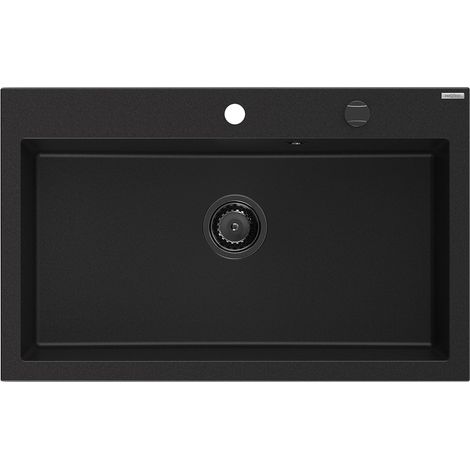 Mexen Elix fregadero de granito de 1 seno 800 x 500 mm, negro, sifón negro - 6527801005-77-B