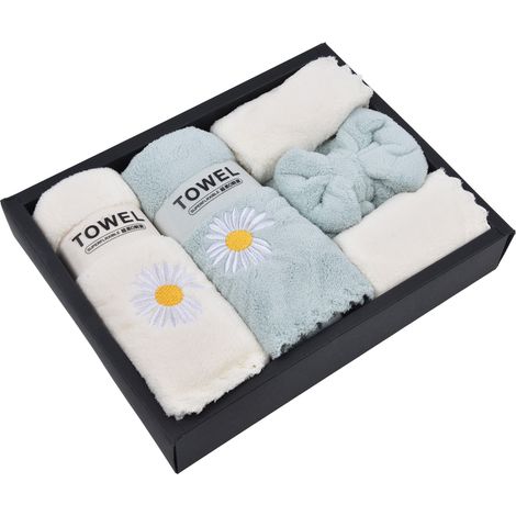 Draps de bain à motif marguerites, velours corail, bleu et blanc, doux, moelleux, très absorbants et résistants, ensemble de serviettes de bain pour la maison et l'hôtel (1/5)