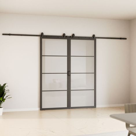 Schulte – Porte coulissante intérieure double 205 x 220 cm – Verre satiné – Système coulissant silencieux – Softclose – Décor industriel