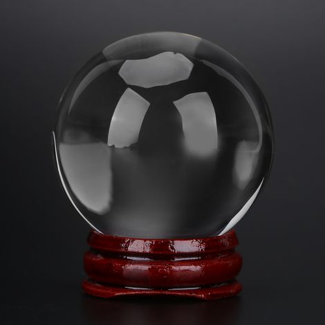 Boule de cristal de quartz artificiel de 50 mm, sphère transparente, décoration intérieure, support en bois (1 pièce) (1/5)