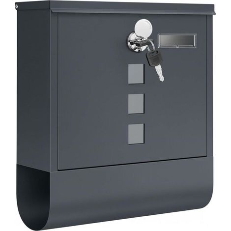 Boîte aux Lettres Murale, avec Serrure avec Couvercle Rotatif, Fenêtre de Visualisation, Porte-nom, Compartiment à Journaux, Montage Facile, 10 x 30,8 x 33,8 cm, Gris Anthracite