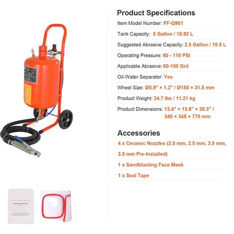 Sableuse, Kit Portable, Élimination Efficace de la Rouille, 5 Gallon (1/2)