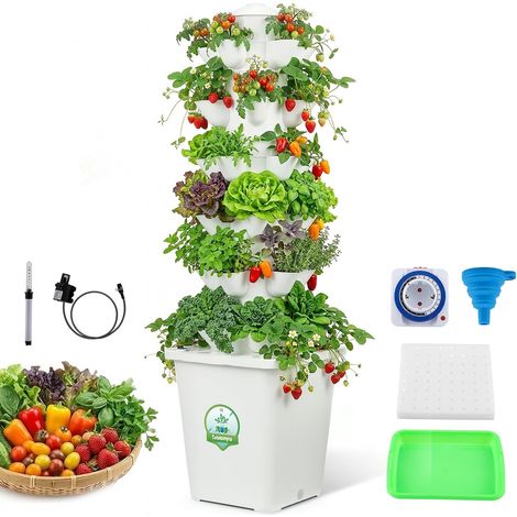 Hydroponic Grow System 6 Layers 30 Pots Vertical Tower Hydroponic with Timer Hydroponic Garden Hydroponic Tower with 10L Water Tank Indoor and Outdoor Use (1/5)