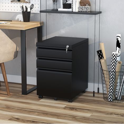 Cassettiera da ufficio con ruote a 3 cassetti, acciaio nero, 39 x 48 x 60 cm HAVRYA (1/5)