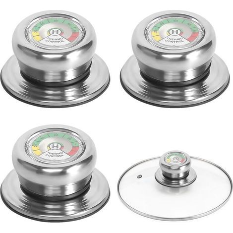 Boutons de couvercle de casserole (3 pièces, thermomètre, poignée en verre, boutons de couvercle de casserole, poignée de couvercle de casserole, bouton de couvercle de casserole pour poêle et cassero (1/4)