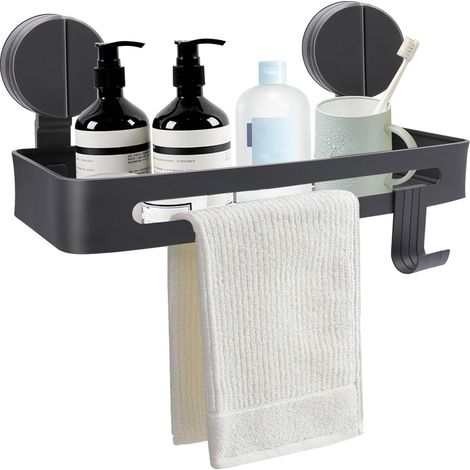 Estante de ducha sin taladro, estante de baño con ventosa, estante de ventosa con cuatro ganchos, estante de ducha para baño, cocina