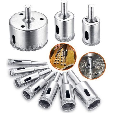 Diamantbohrer-Lochsägen-Zubehörset für Glas-/Fliesen-/Keramik-/Kernbohrer (8–50 mm), 10-teilig (1/4)