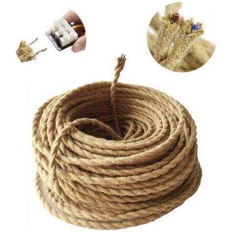 10m Fil électrique Corde, 2 Cœurs Linge de Câble d'éclairage de Corde Vintage Fil de cuivre recouvert Rétro Tressé Industriel Corde pour DIY Pendentif Lampe zhuoxuan (1/4)
