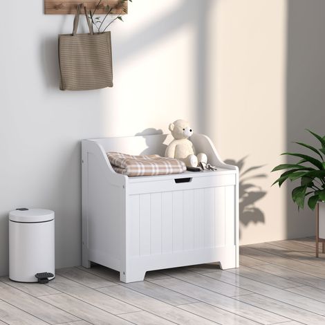 Aufbewahrungstruhe, Holzkiste mit Deckel, viel Stauraum, modernes Design, Weiß