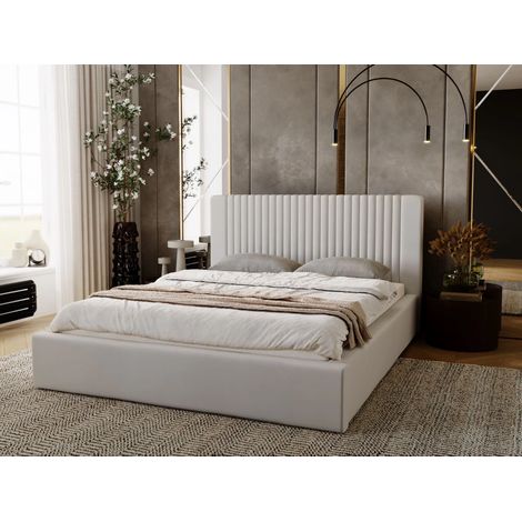 Lit rembourré avec rangement 120x200 velours gris clair Malmo (1/5)