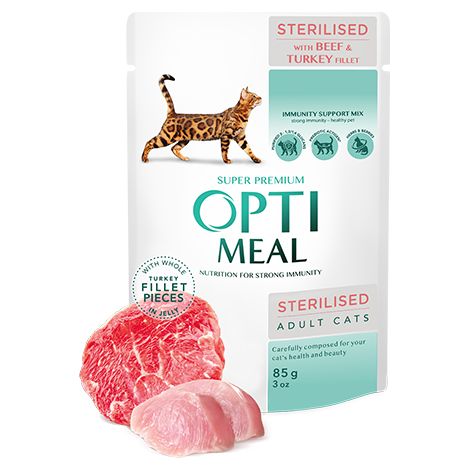 Filete de ternera y pavo esterilizado Optimeal Cat 85 g
