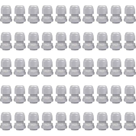 50Pcs Presse-étoupes, Glandes de Câbles en Nylon, PG7 Connecteurs de Câble étanches, Plastique Connecteu pour la Maison/Jardin/Éclairage d'extérieur Câble(Blanc, Diamètre 3–6.5mm)