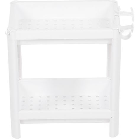 Étagère de tour de salle de bain en plastique, support de rangement autoportant, organisateur, étagère multifonctionnelle pour salon, chambre à coucher, cuisine, blanc, 2 couches (1/5)
