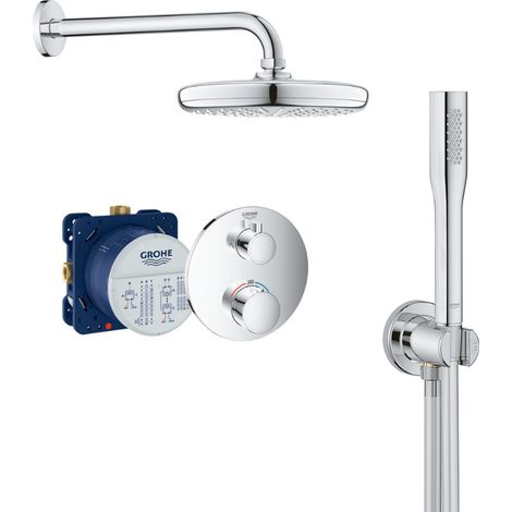 Grohe Grohtherm Set doccia incasso con miscelatore termostatico, soffione doccia 210mm + Doccetta con supporto a parete, Cromo