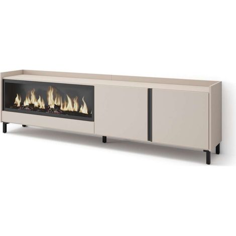 Mueble TV Ronda-01 de 212x61x35 cm con chimenea eléctrica XXL, diseño industrial, color beige (1/4)