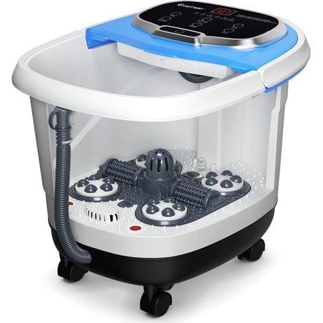 COSTWAY Idromassaggio per Piedi Idromassaggiatore Plantare Massaggio Shiatsu, con Funzione Calore Timer e Rulli, Luce a Infrarossi, 15L, Blu (1/5)