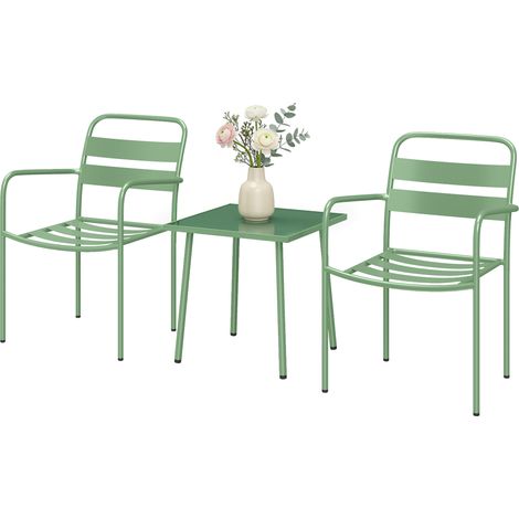 3-teiliges Gartenbistro-Set – Couchtisch aus gehärtetem Glas und 2 Lattenstühle, Gestell aus verzinktem Stahl, grün