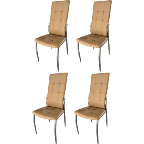 Pack de 4 Sillas de Comedor Salón Laci, Polipiel Cromadas Beige 45x101x51 cm (1/5)