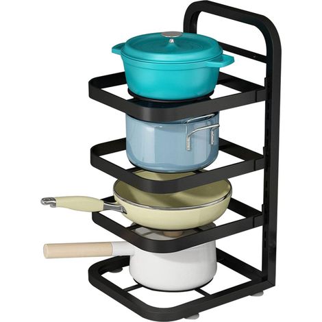 Étagère de rangement pour casseroles et poêles, 4 niveaux réglables en hauteur pour couvercles de casseroles, comptoirs, armoires de rangement pour poêles, poêles, ustensiles de cuisson (1/5)