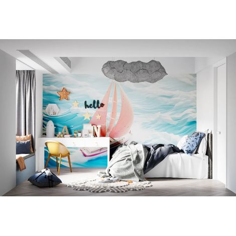 Papier peint paysage voilier rouge en mer 1 - 150 x 250 cm (1/2)