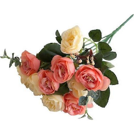 bouquet de 10 têtes de jolies fleurs et feuilles artificielles pour décoration de mariage, maison ou chambre.rose (1/5)