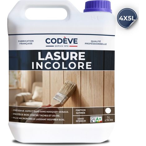 Codève Bois – Lasure extérieure incolore 20 L – Protection durable pour bois – Application facile sans coulure – Rendement jusqu'à 17 m²/l