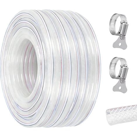 Drinking Water Hose, PVC Reinforced Hose, Garden Hose with Hose Clamp, Garden Hose, Irrigation Hose, Flexible Air Hose, Fuel Hose (25x32mm,6Meter) (1/5)