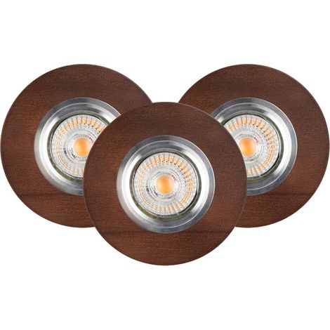 Lot de 3 Plafonnier encastrable en Hêtre teinté Noyer Disque Bois 10 cm VITAR (1/2)