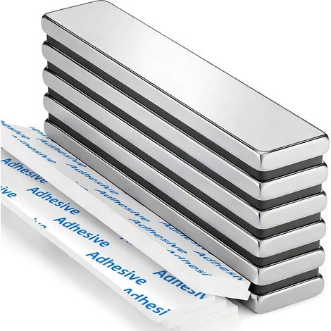 Lot de 6 aimants puissants en néodyme, 60 x 10 x 3 mm, aimants plats puissants en terre rare, bandes magnétiques puissantes pour tableau blanc avec 6 adhésifs double face pour usage multiple (1/5)