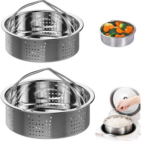 Panier à Vapeur en Acier Inoxydable 304, Insert pour Cuisson à Vapeur, Panier Autocuiseur avec Poignée, pour Marmites et Casseroles, pour Cuisson des Légumes, Riz (17cm, 21cm)