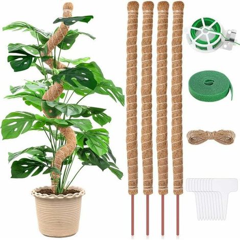 4 pack 25 coco coir moss pole, upgraded collapsible plant moss Fleece moss for monstera with Twis plant ties
