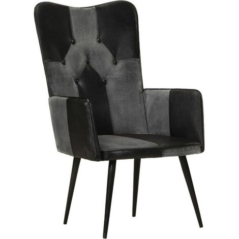 Fauteuils à oreilles en cuir noir et gris (1/5)