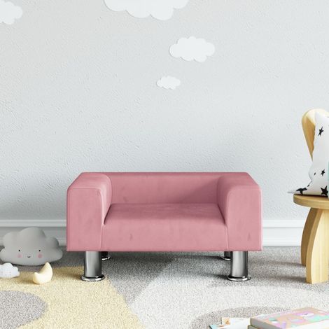 Canapé pour enfants, Fauteuil enfants, Canapé Relax Salon, Canapé droit fixe rose 50x40x26,5 cm velours MJU9685 (1/5)