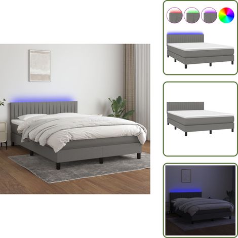 Sommier à lattes de lit et matelas et LED Gris foncé 140x200 cm - Sommier Tapissier - Lit Avec Led - Matelas À Ressorts Ensachés - Têted Lit Ajustable - Éclairage LED (1/5)