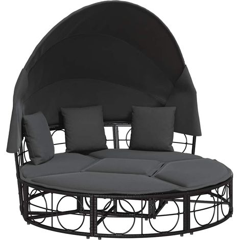 Maison Exclusive - Lettino Prendisole Esterno Tetto e Cuscini Nero in Polyrattan