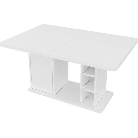 Mesa de comedor extensible 140/180 x 80 cm en MDF blanco con almacenaje, estilo escandinavo (1/5)