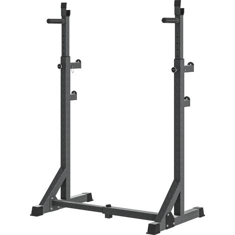Support pour barres de musculation réglable en largeur et en hauteur, structure en acier, capacité de charge de 150 kg, noir (1/5)