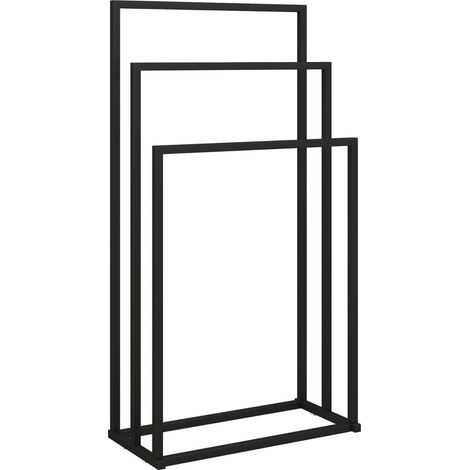 Porte-serviettes sur pied en acier noir avec 3 barres, 45 x 21,5 x 85 cm (1/5)